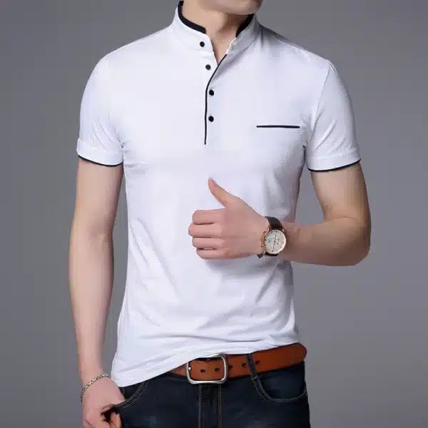 Liseaven Men Mandarin Collar T-Shirt basic tshirt male short sleeve shirt Brand New Tops&Tees Cotton T Shirt - Image 2
