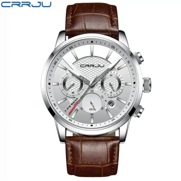Quartz Watch CRRJU New Luxury Men Outdoor Mens Watches Sport Watches Chronograph Wristwatch Clock Leather Wrist Watch - Image 10