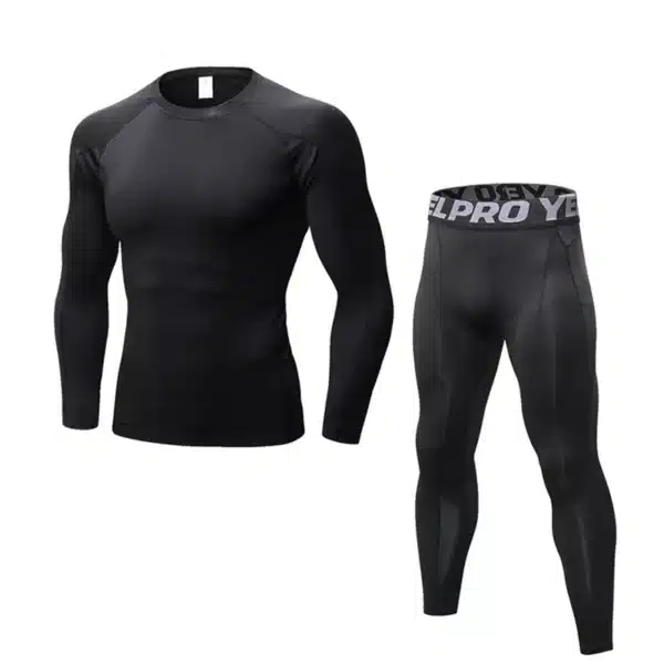 Tops+Leggings Mens 2 Pcs Activewear Fitness Sets Long Sleeve Sports Suit Quick Dry Elastic Tights Compression Running Clothing - Image 12