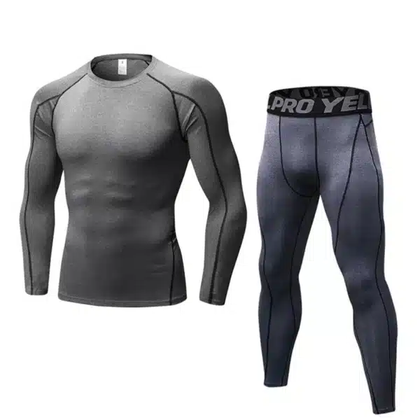 Tops+Leggings Mens 2 Pcs Activewear Fitness Sets Long Sleeve Sports Suit Quick Dry Elastic Tights Compression Running Clothing - Image 7