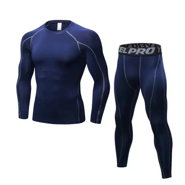 Tops+Leggings Mens 2 Pcs Activewear Fitness Sets Long Sleeve Sports Suit Quick Dry Elastic Tights Compression Running Clothing - Image 9