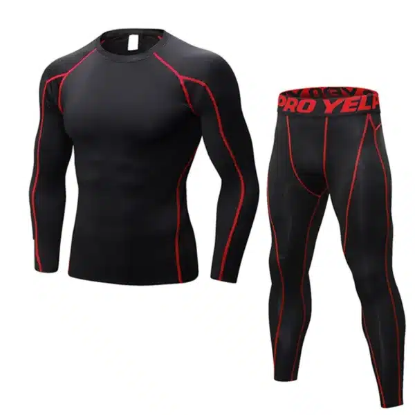 Tops+Leggings Mens 2 Pcs Activewear Fitness Sets Long Sleeve Sports Suit Quick Dry Elastic Tights Compression Running Clothing - Image 15