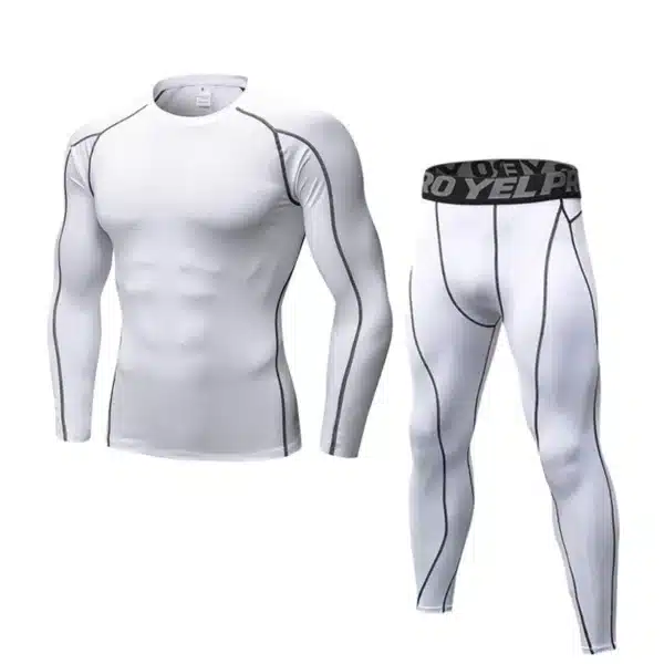 Tops+Leggings Mens 2 Pcs Activewear Fitness Sets Long Sleeve Sports Suit Quick Dry Elastic Tights Compression Running Clothing - Image 10