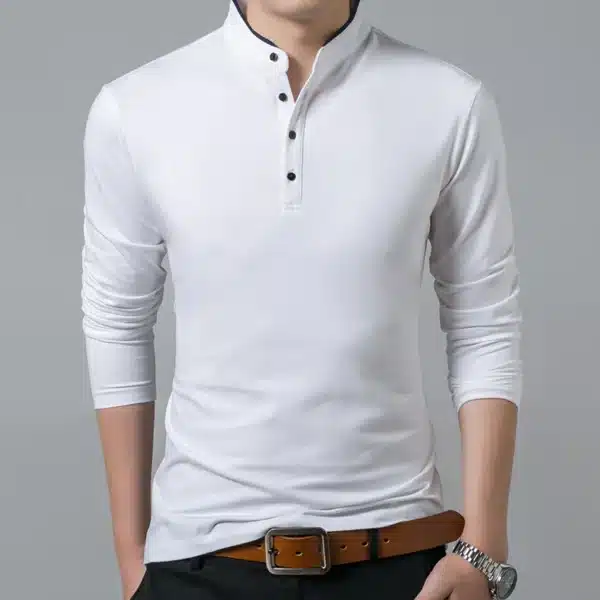Liseaven T-Shirt Men Cotton T Shirt Full Sleeve tshirt Men Solid Color T-shirts tops&tees Mandarin Collar Long Shirt - Image 9