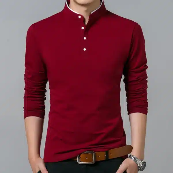 Liseaven T-Shirt Men Cotton T Shirt Full Sleeve tshirt Men Solid Color T-shirts tops&tees Mandarin Collar Long Shirt - Image 5