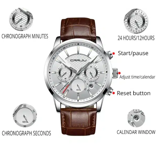 Quartz Watch CRRJU New Luxury Men Outdoor Mens Watches Sport Watches Chronograph Wristwatch Clock Leather Wrist Watch - Image 11