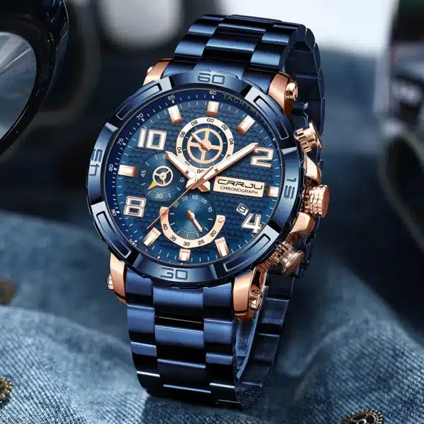 CRRJU Men Watches Big Dial Waterproof Stainless Steel with Luminous handsDate Sport Chronograph Watches Relogio Masculino - Image 4