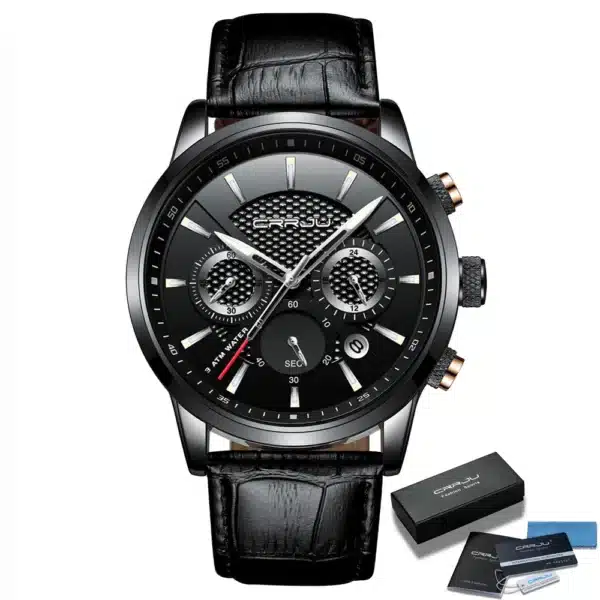 Quartz Watch CRRJU New Luxury Men Outdoor Mens Watches Sport Watches Chronograph Wristwatch Clock Leather Wrist Watch - Image 7