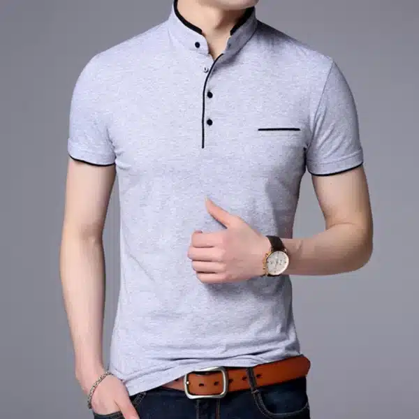 Liseaven Men Mandarin Collar T-Shirt basic tshirt male short sleeve shirt Brand New Tops&Tees Cotton T Shirt - Image 7