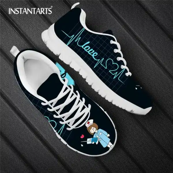 INSTANTARTS Rainbow Heart Drawing Women's Shoes Lace Up Sport Sneaker Healthcare Nursing Design Casual Flats Shoes Lightweight - Image 12