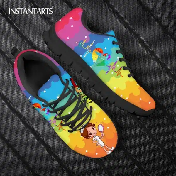 INSTANTARTS Rainbow Heart Drawing Women's Shoes Lace Up Sport Sneaker Healthcare Nursing Design Casual Flats Shoes Lightweight - Image 21