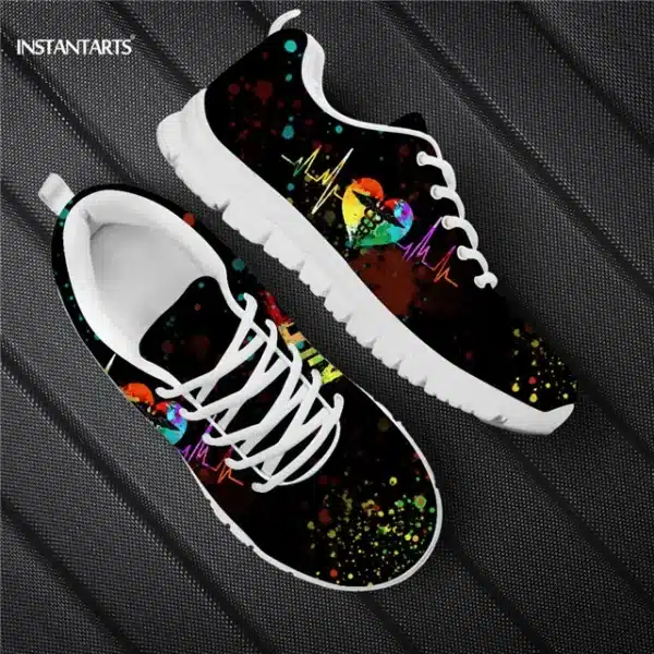 INSTANTARTS Rainbow Heart Drawing Women's Shoes Lace Up Sport Sneaker Healthcare Nursing Design Casual Flats Shoes Lightweight - Image 6
