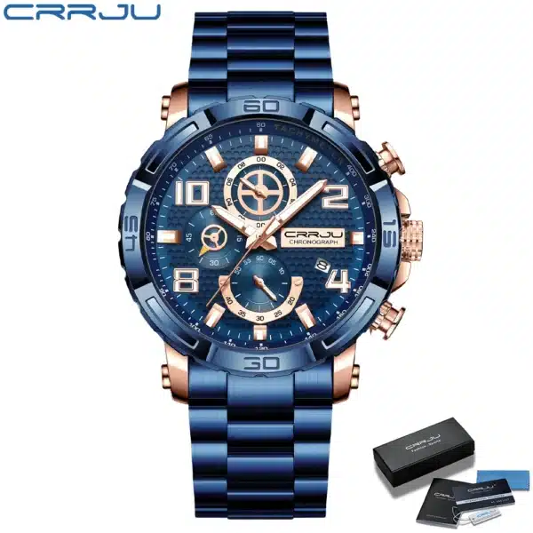 CRRJU Men Watches Big Dial Waterproof Stainless Steel with Luminous handsDate Sport Chronograph Watches Relogio Masculino - Image 9
