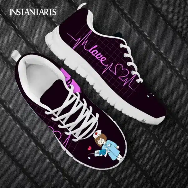 INSTANTARTS Rainbow Heart Drawing Women's Shoes Lace Up Sport Sneaker Healthcare Nursing Design Casual Flats Shoes Lightweight - Image 27