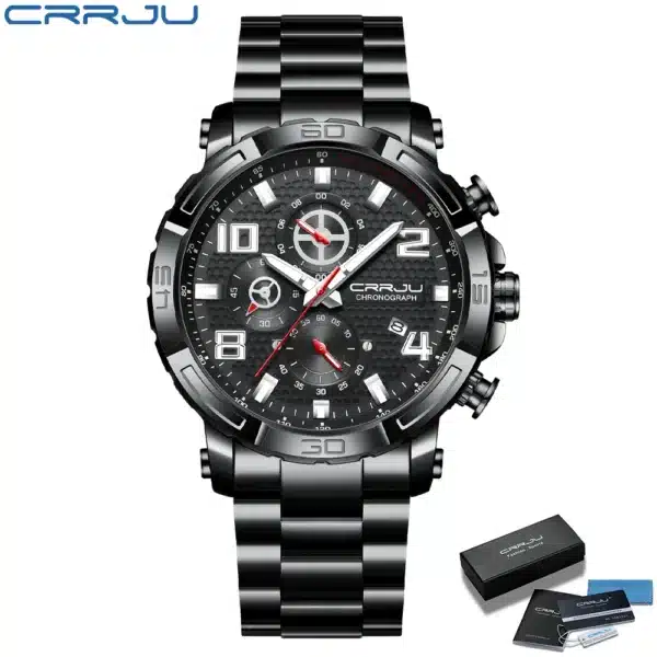 CRRJU Men Watches Big Dial Waterproof Stainless Steel with Luminous handsDate Sport Chronograph Watches Relogio Masculino - Image 8