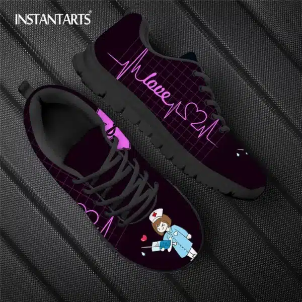 INSTANTARTS Rainbow Heart Drawing Women's Shoes Lace Up Sport Sneaker Healthcare Nursing Design Casual Flats Shoes Lightweight - Image 23