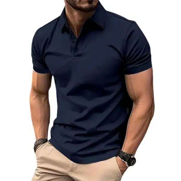 Summer Men's Solid Color Polo Shirt Short Sleeve Lapel Button Tshirts for Men Casual Streetwear Lightweight Jogging Tops - Image 8
