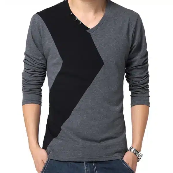 BROWON Brand Autumn Mens T Shirts Fashion 2025 Streetwear Long Sleeve V Neck Color Patchwork Cotton T Shirt Men - Image 3