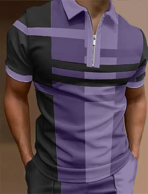 Men'S Zip Polo Lapel Polo Shirt Golf Shirts Graphic Prints Geometry Linear Turndown Short Sleeves Zipper Clothing Tops Designer - Image 12