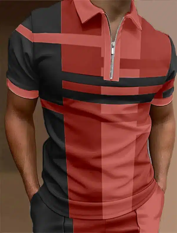 Men'S Zip Polo Lapel Polo Shirt Golf Shirts Graphic Prints Geometry Linear Turndown Short Sleeves Zipper Clothing Tops Designer - Image 23