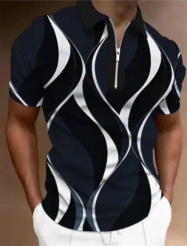 Men'S Zip Polo Lapel Polo Shirt Golf Shirts Graphic Prints Geometry Linear Turndown Short Sleeves Zipper Clothing Tops Designer - Image 34