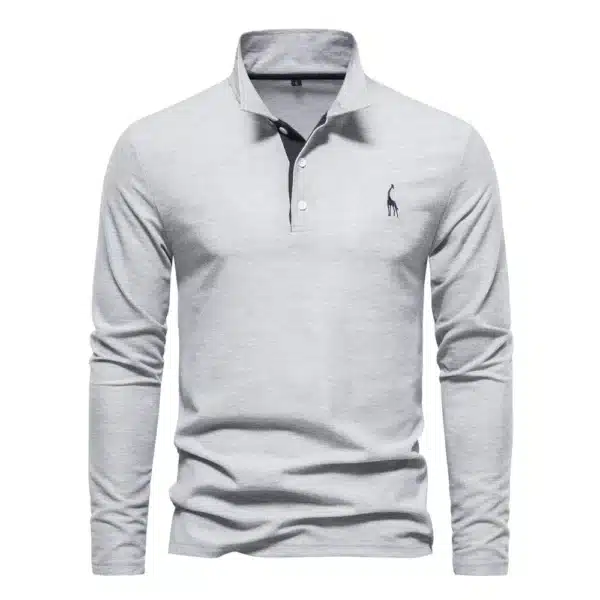 AIOPESON New Men's Deer Embroidery Polo Shirts Solid Color Long Sleeve Social Business Male - Image 8