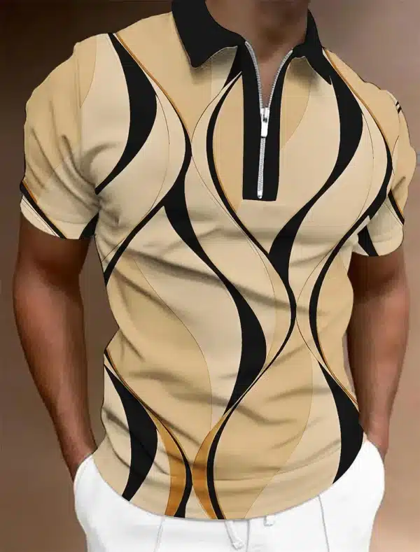 Men'S Zip Polo Lapel Polo Shirt Golf Shirts Graphic Prints Geometry Linear Turndown Short Sleeves Zipper Clothing Tops Designer - Image 29