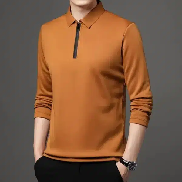 New T Shirt Zipper Polo Shirt Male Fashion Turn-Down Collar Long Sleeve Business Men Clothes - Image 7