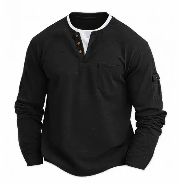 Polo Shirts, Fashion Splicing Bottom Shirt, Fake Two Double Layer V-Neck Men's Long Sleeve T-Shirt, Polo Shirts - Image 7