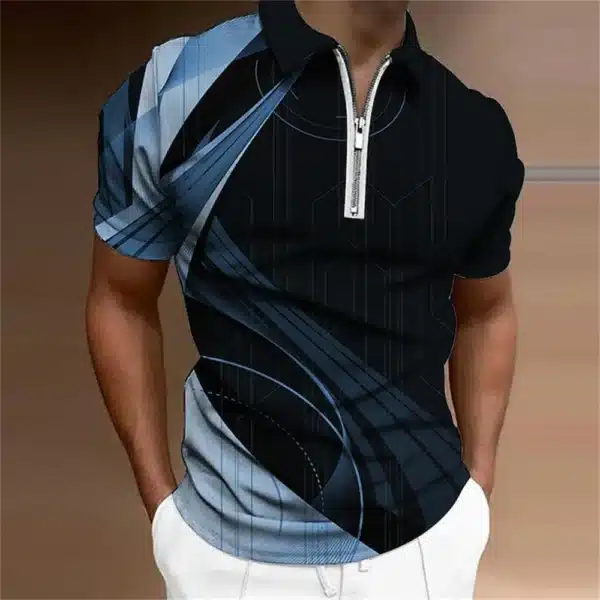 Men'S Zip Polo Lapel Polo Shirt Golf Shirts Graphic Prints Geometry Linear Turndown Short Sleeves Zipper Clothing Tops Designer - Image 19