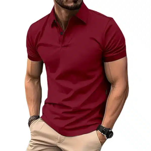 Summer Men's Solid Color Polo Shirt Short Sleeve Lapel Button Tshirts for Men Casual Streetwear Lightweight Jogging Tops - Image 7