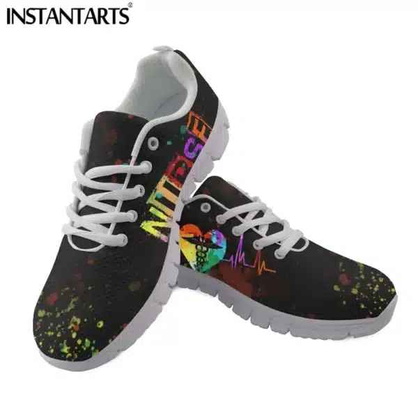 INSTANTARTS Rainbow Heart Drawing Women's Shoes Lace Up Sport Sneaker Healthcare Nursing Design Casual Flats Shoes Lightweight - Image 18