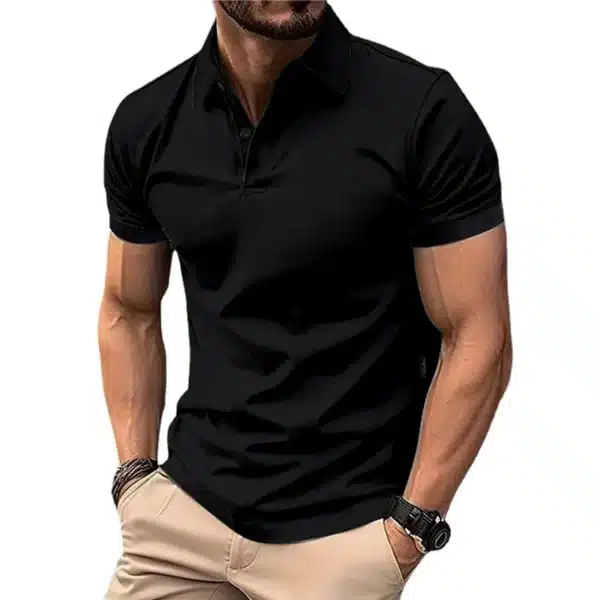 Summer Men's Solid Color Polo Shirt Short Sleeve Lapel Button Tshirts for Men Casual Streetwear Lightweight Jogging Tops - Image 2
