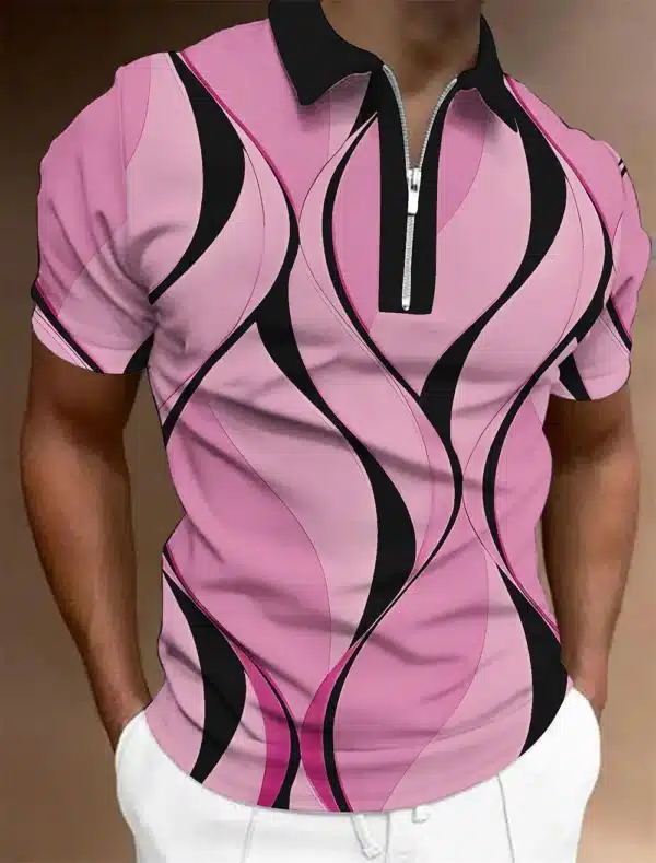 Men'S Zip Polo Lapel Polo Shirt Golf Shirts Graphic Prints Geometry Linear Turndown Short Sleeves Zipper Clothing Tops Designer - Image 27