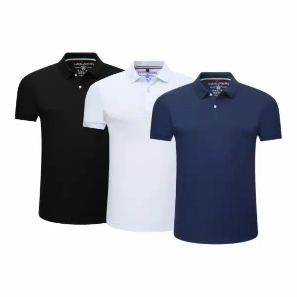 Polo 3-Piece Set Shirts Short Sleeve Casual Solid Color Fashion Summer Male Turndown Tops Work Clothes Breathabl Comfortable - Image 11