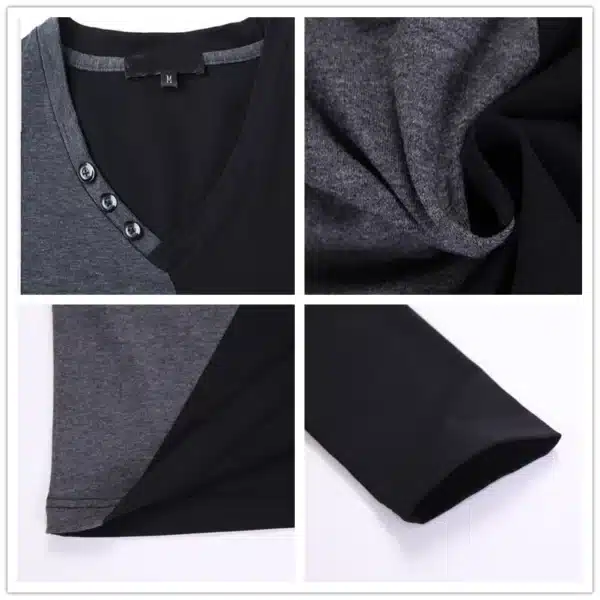 BROWON Brand Autumn Mens T Shirts Fashion 2025 Streetwear Long Sleeve V Neck Color Patchwork Cotton T Shirt Men - Image 2