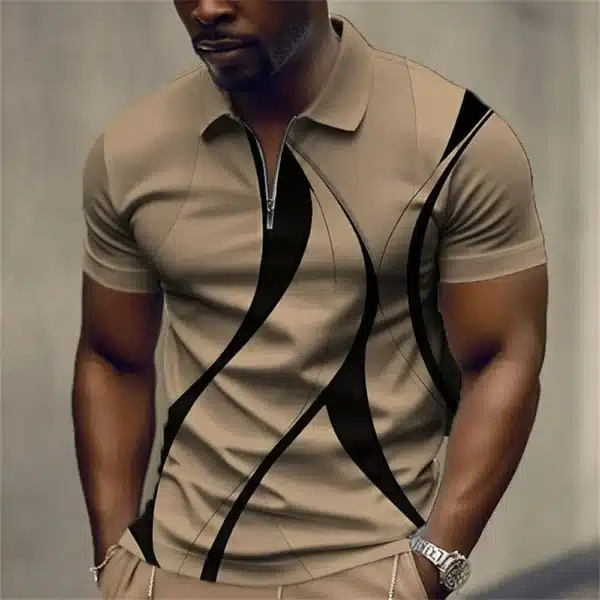 Men'S Zip Polo Lapel Polo Shirt Golf Shirts Graphic Prints Geometry Linear Turndown Short Sleeves Zipper Clothing Tops Designer - Image 28
