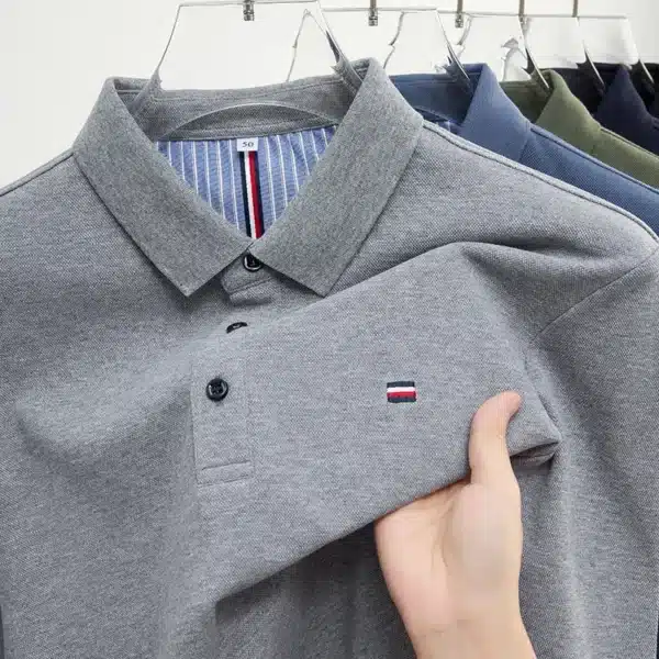 New Men's Casual and Fashionable Embroidered Long Sleeved Polo Shirt Comfortable Breathable and Versatile Summer Top - Image 3