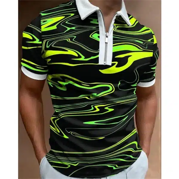 Fashion Men's Clothing Polo Shirts Casual Turn-Down Collar Zipper Golf Wear Ladder Print Short Sleeve Tee Shirt Men Polos Tops - Image 31