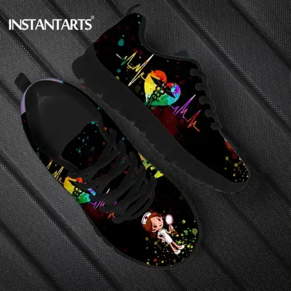 INSTANTARTS Rainbow Heart Drawing Women's Shoes Lace Up Sport Sneaker Healthcare Nursing Design Casual Flats Shoes Lightweight - Image 11