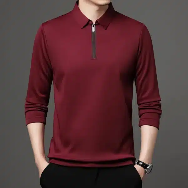 New T Shirt Zipper Polo Shirt Male Fashion Turn-Down Collar Long Sleeve Business Men Clothes - Image 4