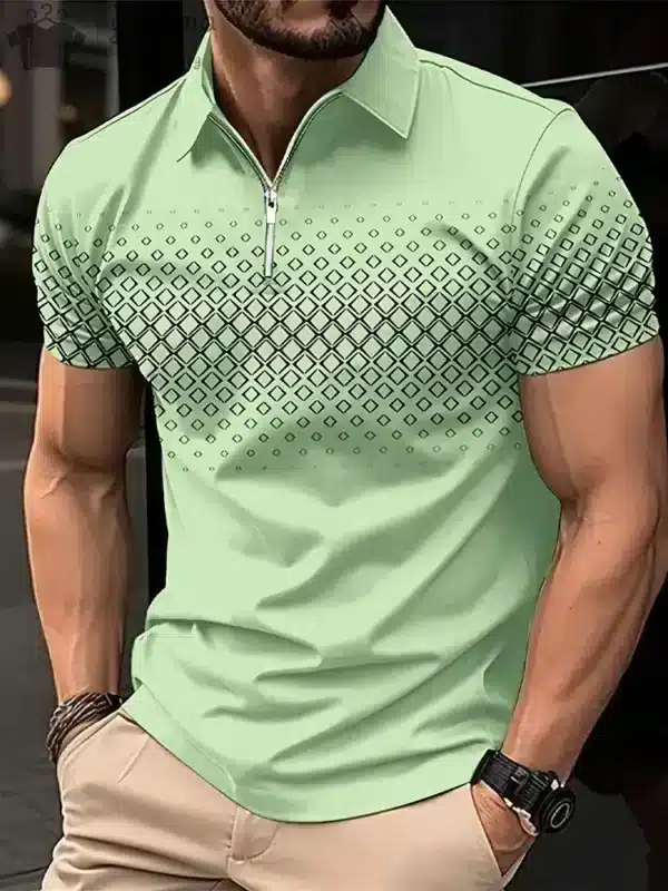 Men Polo Zipper Polo Shirt Solid Golf Tops Daily Outdoor Tees Business Casual Style Shirts Loose Oversized Men T-Shirt Clothing - Image 7