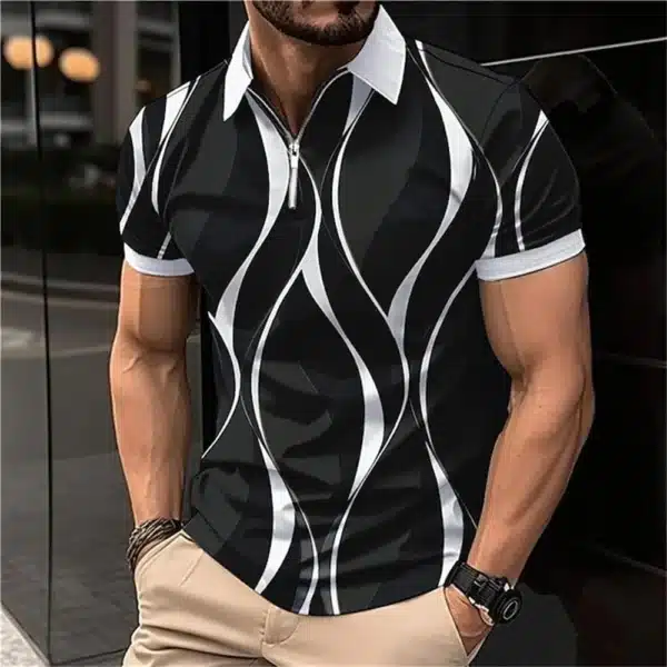 Men'S Zip Polo Lapel Polo Shirt Golf Shirts Graphic Prints Geometry Linear Turndown Short Sleeves Zipper Clothing Tops Designer - Image 9