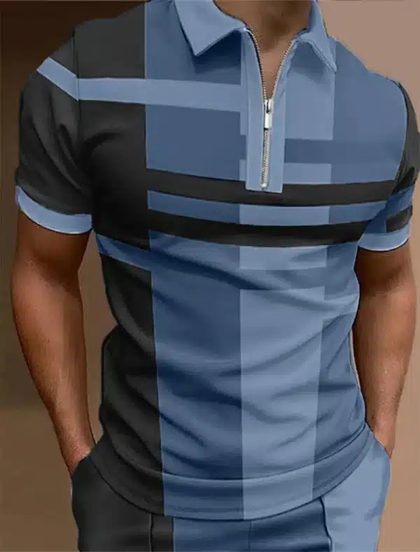 Men'S Zip Polo Lapel Polo Shirt Golf Shirts Graphic Prints Geometry Linear Turndown Short Sleeves Zipper Clothing Tops Designer - Image 16