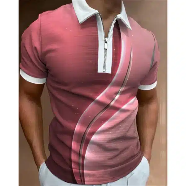 Fashion Men's Clothing Polo Shirts Casual Turn-Down Collar Zipper Golf Wear Ladder Print Short Sleeve Tee Shirt Men Polos Tops - Image 30