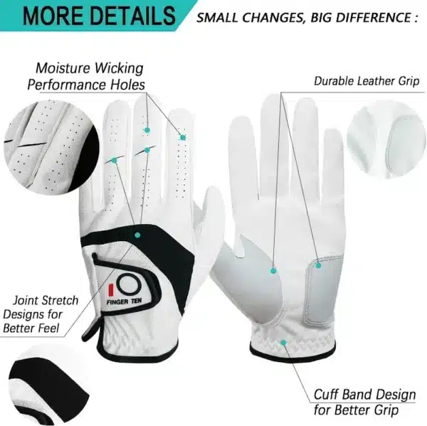 5 Pcs Cabretta Leather Golf Gloves Men Left Right Hand Rain Grip Wear Resistant Flexible Comfortable Drop Shipping - Image 2