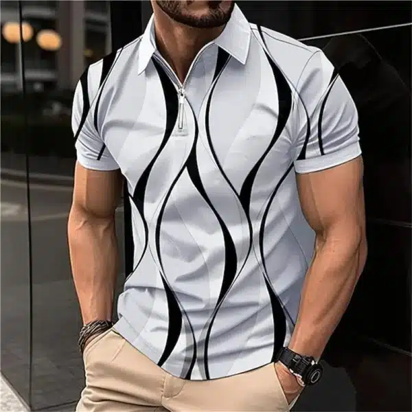 Men'S Zip Polo Lapel Polo Shirt Golf Shirts Graphic Prints Geometry Linear Turndown Short Sleeves Zipper Clothing Tops Designer - Image 11