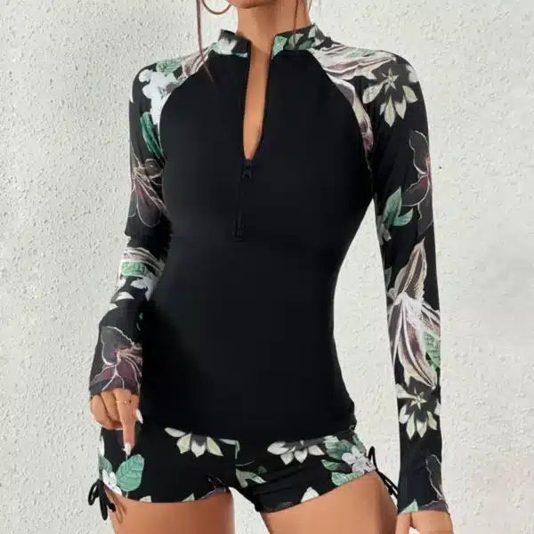 Female Swimsuit With Long Sleeves Swimwear Sports Surfing Tankini Set Beachwear Two-Piece Bathing Suits Pool Women Swimming Suit - Image 6