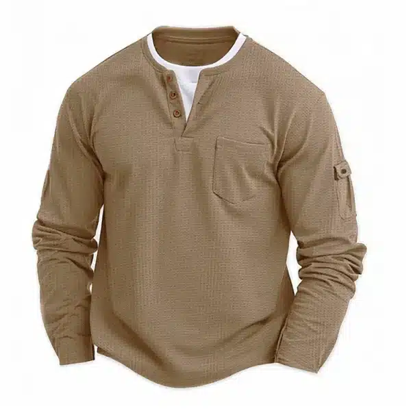 Polo Shirts, Fashion Splicing Bottom Shirt, Fake Two Double Layer V-Neck Men's Long Sleeve T-Shirt, Polo Shirts - Image 9