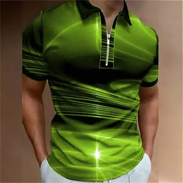Fashion Men's Clothing Polo Shirts Casual Turn-Down Collar Zipper Golf Wear Ladder Print Short Sleeve Tee Shirt Men Polos Tops - Image 9